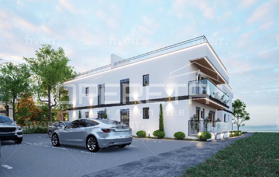 Na prodaju moderan stan od 72,60 m² koji se sastoji od prostranog dnevnog boravka s kuhinjom u otvorenom prostoru i blagovaonicom, dvije spavaće sobe, dvije kupaonice, ostave i natkrivene terase od 11,88 m². - UMAG, Murine - Sika 15